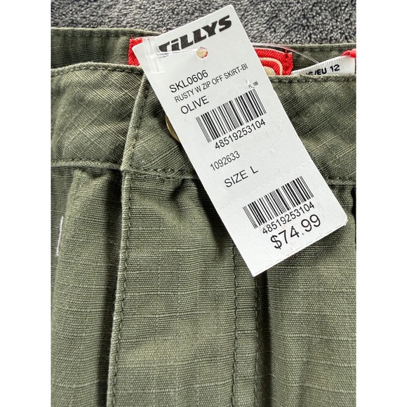 Rusty Billie green Rise Ripstop Zip Off Skirt Army Green Maxi Mini L NEW - Picture 2 of 11